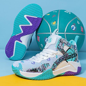 Giày bóng rổ trẻ em giày thể thao chống trượt 2022 Giày bóng rổ trẻ mới. Color: White sapphire blue Shoe Size: 36