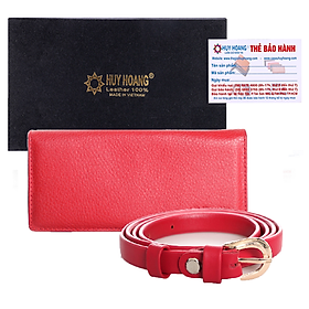 Bộ Thắt Lưng Và Ví Nữ Da Bò Huy Hoàng HT5111-HT3121 (Đỏ)