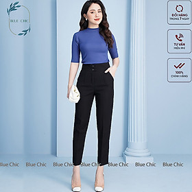 Quần baggy nữ Blue Chic 2 khuy lưng cạp cao đồ công sở đẹp màu đen đi học form chuẩn tôn dáng