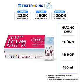 Thùng 48 hộp sữa tươi tiệt trùng TH True Milk hương dâu tự nhiên 180ml