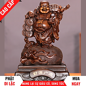 Tượng Phật Di Lặc Đứng Trên Bao Tiền Trang Trí Phong Thủy Cao 23cm