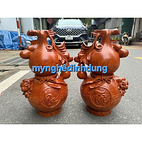 Cặp hồ lô phong thủy cầu tài lộc bằng gỗ hương đá cao 45x30x25cm 