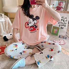 [THUN COTTON MỀM] Bộ đồ thun mặc nhà Mickey, đồ bộ thun cotton mềm mại, thấm hút tốt, quần dài, áo tay ngắn