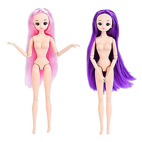 2pcs 1/6 26 Jointed BJD Girl Doll Body with / Pink  Hair