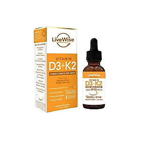 Vitamin D3 with K2 Liquid Drops, All Natural, Non GMO, 1208IU D3 and 25mcg K2 (MK7) Per Serving, Strengthen Bones, Boost Immune System and Energy Levels, with or Without Peppermint Oil…