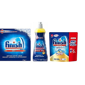 COMBO MUỐI RỬA BÁT FINISH 4 kg+150 viên rửa bát finish + chia nước làm bóng finish