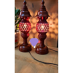 Mua Bộ đôi đèn thờ hình quả dứa bằng gỗ hương kt cao 45cm