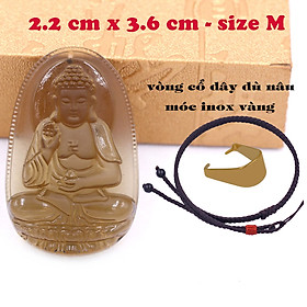 Mặt Phật A di đà đá obsidian ( thạch anh khói ) 3.6 cm kèm vòng cổ dây dù nâu - mặt dây chuyền size M, Mặt Phật bản mệnh