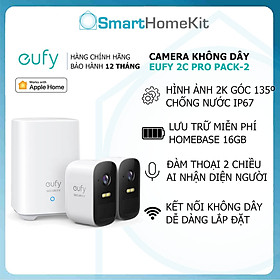 Mua Bộ 2 camera an ninh Eufy Cam 2C Pro (2 Kit) 2K T88611D1 Chống nước chuẩn IP67 Tích hợp đèn Spotlight chiếu đêm - Hàng Chính Hãng