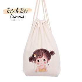 Balo dây rút vải, chất liệu vải canvas, vải bố, giá rẻ họa tiết CÔ GÁI HOT TREND