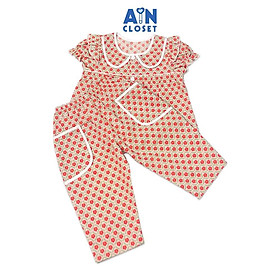 Bộ quần dài áo tay ngắn bé gái họa tiết Gạch Hoa đỏ cotton - AICDBGCQZPLE - AIN Closet