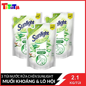 Combo 3 Nước Rửa Chén Bát Sunlight Extra Thiên Nhiên Muối Khoáng Và Lô Hội