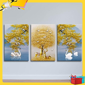 Bộ 3 tranh trang trí hươu và thiên nga – W445