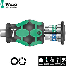 Dụng cụ mở vít Wera 05008875001 Kraftform Kompakt Stubby magazine 3 gồm 6 cái, hoa thị và lục giác