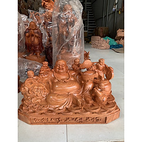 Tượng phật di lặc ngũ phúc bằng gỗ hương đá liền khối kt 40×20×20cm