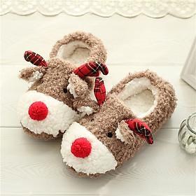 Women Winter Slippers Christmas Fluffy Warm Soft Anti-Slip Cute Cartoon Home Floor Shoes