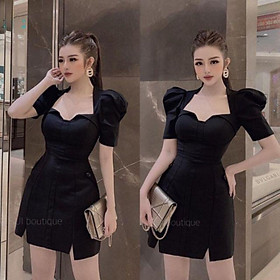 Đầm Xòe Nhẹ Tay Phồng  Cổ Lật Kiểu Lai Xẻ V Nhỏ HÀNG THIẾT KẾ