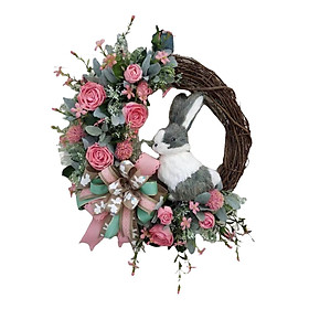 Easter Spring Wreath Pink Rose with Bowknot for Home Decoration