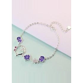 Lắc tay bạc nữ mặt hello kitty đính đá tím LTN0089