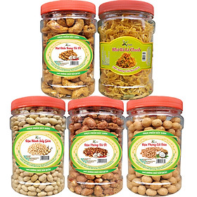 Combo 5 Hũ: ĐIỀU RANG TỎI ỚT 200G- KHÔ GÀ 100G- ĐẬU PHỘNG TỎI ỚT 200G- ĐẬU CỐT DỪA 200G- ĐẬU NÀNH 200G HIỆU SK FOOD