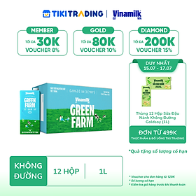 [15-17.07 QT Đơn 499K] Thùng 12 Sữa tươi tiệt trùng Không đường Vinamilk Green Farm - hộp 1L
