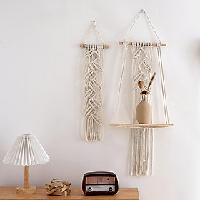 Boho Macrame Wall Hanging Shelf Tapestry Woven for Apartment Home Wedding