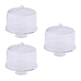 3pcs Dollhouse Miniature Cake Stand Acrylic Serving Platter with Lid for 1/12 Scale Doll House Decorations