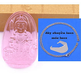 Mặt Phật Văn thù 5 cm (size XL) pha lê hồng kèm móc và dây chuyền inox, Mặt Phật bản mệnh