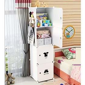Mua Tủ đầu giường lắp ghép loại nhỏ 4 ô màu trắng  decal quần áo kèm móc treo