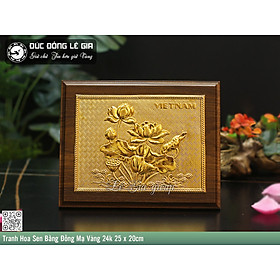 Tranh Hoa Sen Bằng Đồng Mạ Vàng 24k 25 x 20cm