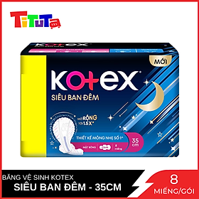 Hình ảnh Băng Vệ Sinh Có Cánh 35cm Kotex Siêu Ban Đêm 9 Giờ Chống Tràn 8 miếng