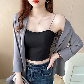 Áo 2 DÂY SỢI BÚN có đệm ngực dáng croptop co giãn 4 chiều dễ phối đồ