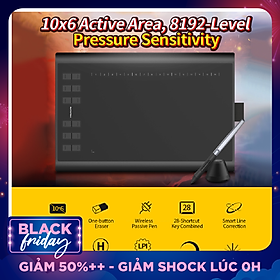 Bảng vẽ micro USB Huion H1060P với 12 nút phím cơ đi kèm với bút vẽ lớn không pin