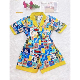 Đồ Bộ Xanh Dương Vàng Lụa Thái Mịn Hoạ Tiết