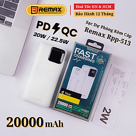 Mua Sạc Dự Phòng 20000mAh Remax RPP-513 Tích Hợp 2 Cáp Sạc Nhanh TypeC và Lighning PD 22.5W - Hàng Chính Hãng Remax