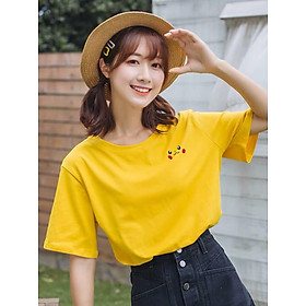 Áo Thun Nữ Cotton Cao Cấp In Pikachu Vàng Cổ Tròn , Thoáng Mát, Co Giãn Thấm Mồ Hôi APPK16