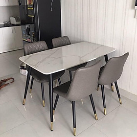 Mua Bộ bàn ăn mặt đá phiến ceramic bóng chân bọc đồng kèm ghế Loft trám