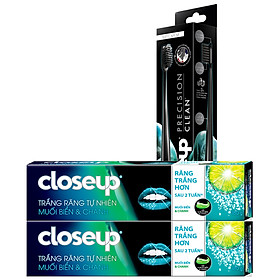 Combo 2 KĐR Closeup trắng răng vị muối biển 180g + 1 Bàn chải Closeup Precision (màu ngẫu nhiên)