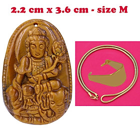 Mặt Phật Phổ hiền đá mắt hổ 3.6 cm kèm dây chuyền inox rắn vàng - mặt dây chuyền size M, Mặt Phật bản mệnh