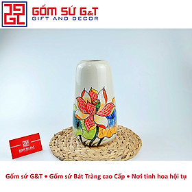 Lọ hoa trang trí dáng đu đủ khắc sen hồng Gốm Sứ G&T