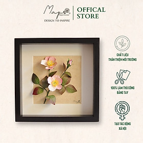 Mua Tranh Hoa Giấy Handmade Trang Trí - Hoa Hồng Dại Kết Hợp Giấy Dó MAYPAPERFLOWER Khung Tranh Gỗ Size 25x25cm