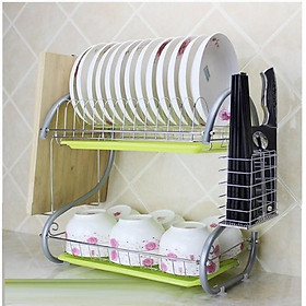 Kệ úp bát đĩa có khay để hứng nước 2 tầng inox