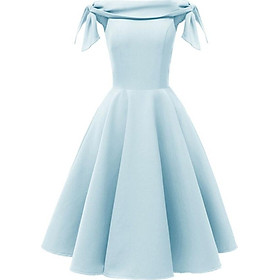 Lace up Off shoulder Party Dress Women Clothes Vintage Evening Short Sleeve Midi A-Line Solid Slash Neck Dress