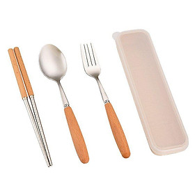 Mua : Bộ Đũa  Thìa  Dĩa Inox Cán Gỗ Tặng Kèm Hộp Đựng Lúa Mạch Cao Cấp Moc68shop