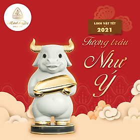 Trâu Như Ý trang trí vàng 24k gốm sứ Minh Long