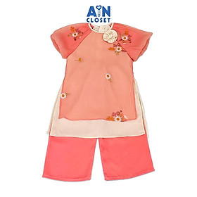 Bộ Áo Dài bé gái họa tiết Cúc Mặt Trời Cam tơ lụa - AICDBGREZDHF - AIN Closet