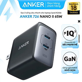 Sạc ANKER 726 NANO II 2 Cổng 65W - A2666 - 2 Cổng USB-C Công Nghệ Power IQ 3.0