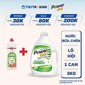 Nước Rửa Chén POWER100 Natural Tinh Chất Lô Hội Can 3KG