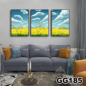 Tranh treo tường canvas khung gỗ 3 bức phong cách hiện đại Bắc Âu tranh phong cảnh trang trí phòng khách phòng ngủ 46