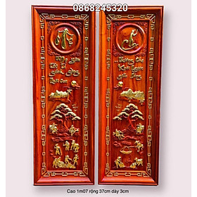 Cặp Tranh câu đối khắc chữ cha mẹ bằng gỗ hương đỏ kt 37×107×3cm
